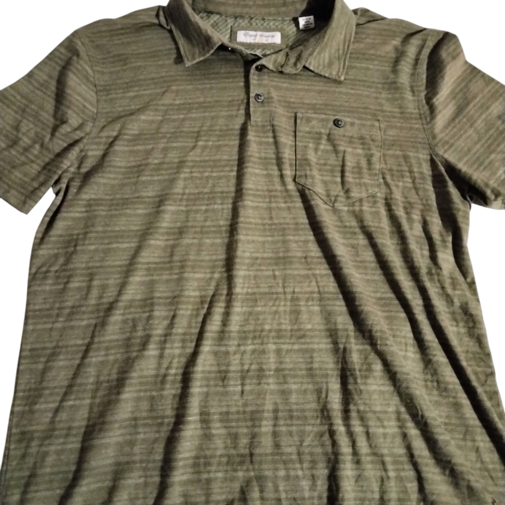 English Laundry Mens Quarter Button Green Stripe Size L Cotton Pocket Polo Shirt